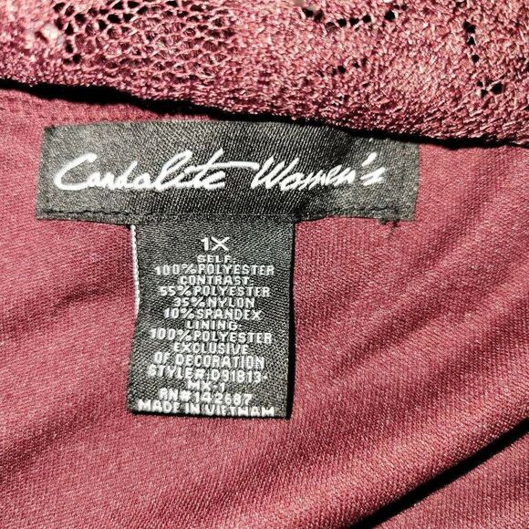 Candalite Formal Burgundy Sheer Lace Sequin Satin Skirt Long Gown Maxi Dress - Picture 8 of 10